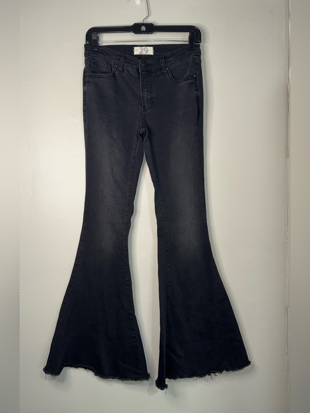 We The Free Black High-Rise Flare Jeans with Frayed Hem